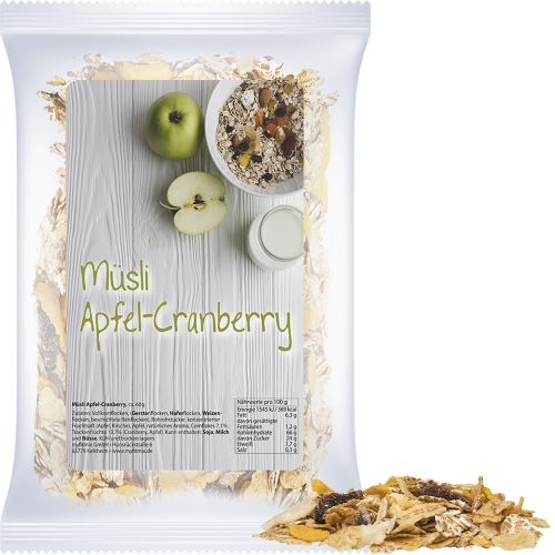 Muesli apple cranberry, ca. 60g, express maxi bag with label