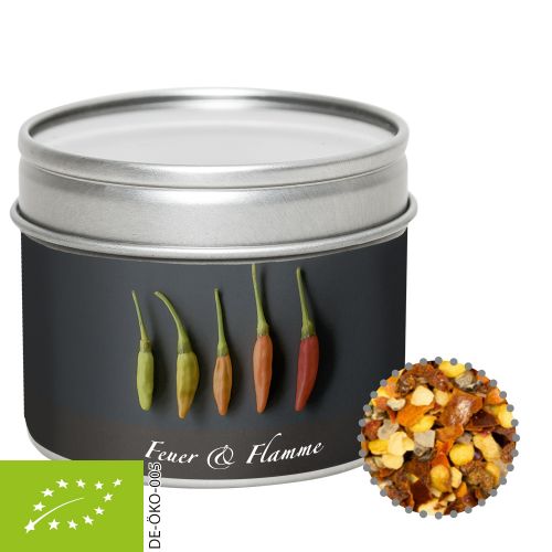 Organic fire and flame spice, ca. 60g, metal tin with window with label