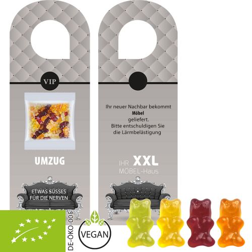 Organic gummy bears without gelatine, ca. 10g, express door hanger with print