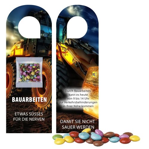 Coloured chocolate lentils, ca. 7g, express door hanger with print