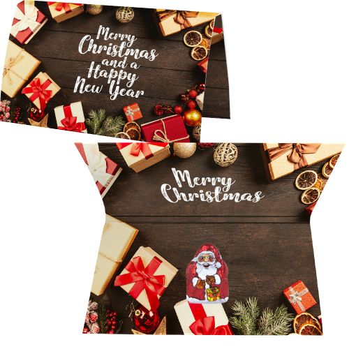 Chocolate mini Santa Claus, ca. 7g, express promotional card with print