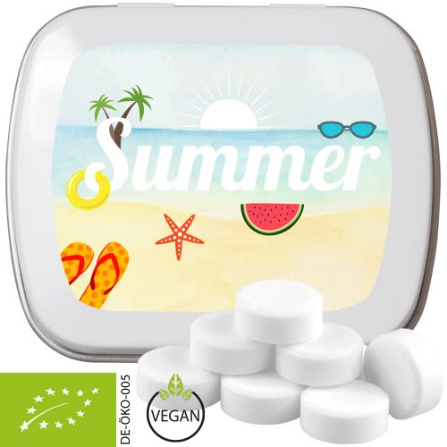 Organic peppermint drops, ca. 20g, mint tin white