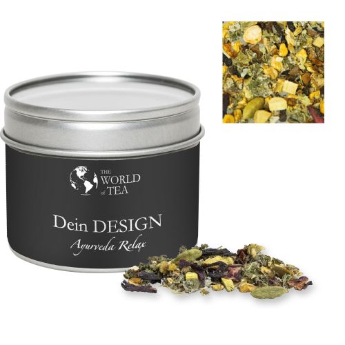 Ayurveda relax tea, ca. 35g, metal tin with window with label