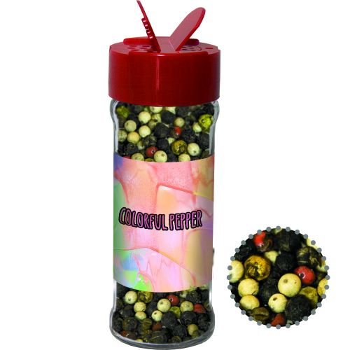 Colorful pepper whole, ca. 45g, spice shaker with label