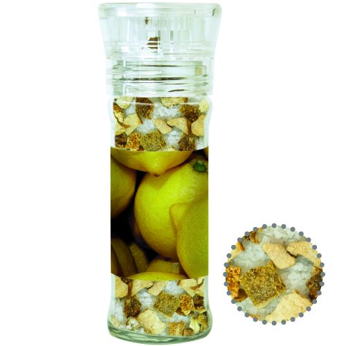 Lemon salt, ca. 80g, transparent spice mill with label