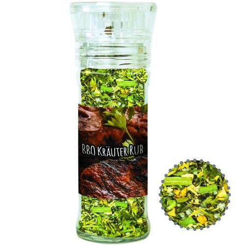BBQ herbal rub, ca. 30g, transparent spice mill with label