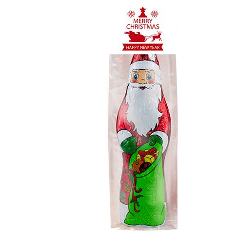 Organic chocolate Santa Claus, ca. 75g, flat bag with promotional flyer