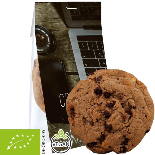 organic cookie choco cashew, ca. 25g, express flowpack with promotional flyer