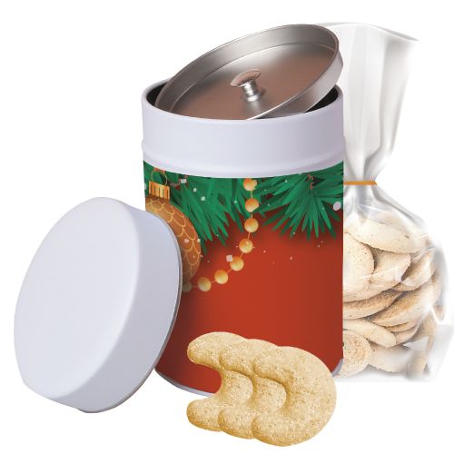 Vanilla crescents, ca. 100g, pouch in metal tin maxi with label