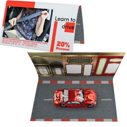 Chocolate car mix, ca. 13g, express promotional card with print