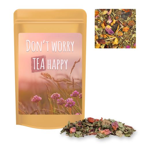 Herbal tea happiness, ca. 15g, mini stand up pouch with label