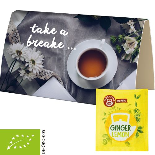 Organic bag of tea Ginger Lemon, ca. 1,8g, express promotional card with print