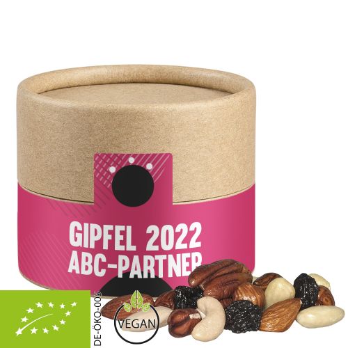 Organic trail mix, ca. 40g, biodegradable eco cardboard can mini with label
