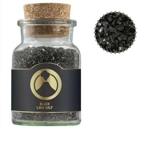 Black lava salt, ca. 135g, cork glass with label