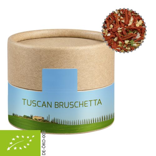 Organic tuscan bruschetta, ca. 28g, biodegradable eco cardboard can mini with label