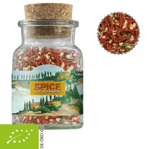 Organic tuscan bruschetta, ca. 50g, cork glass with label