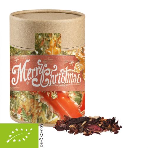 Organic Christmas fruit tea, ca. 140g, biodegradable eco cardboard can maxi with label