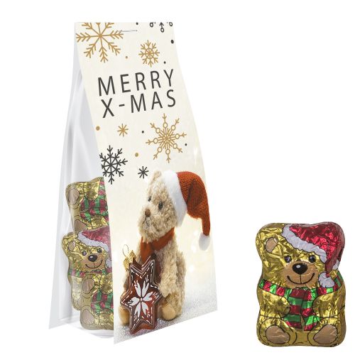 Chocolate Christmas bear, ca. 40g, express pouch with promotional flyer