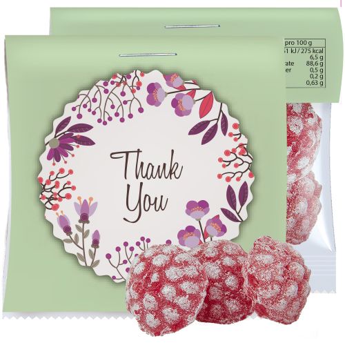 Raspberry candy, ca. 17g, express midi bag with promotional flyer