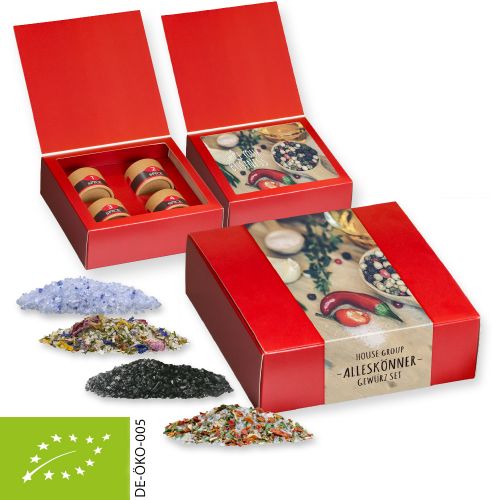 Rough spice mixture (category 1), ca. 180-440g, express gift set premium with 4 biodegradable eco cardboard can mini with print