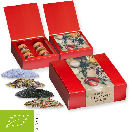 Rough spice mixture (category 2), ca. 160-260g, express gift set premium with 4 biodegradable eco cardboard can mini with print