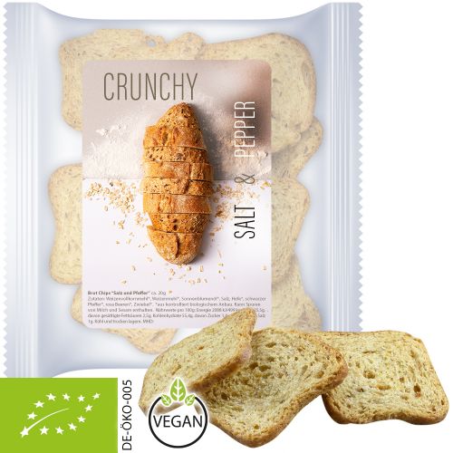 Organic bread chips salt and pepper, ca. 20g, express maxi bag with label