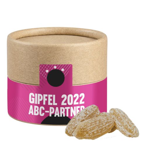 Ginger candy, ca. 45g, biodegradable eco cardboard can mini with label