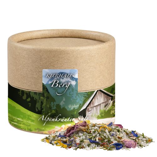 Alpine herbal salt, ca. 50g, biodegradable eco cardboard can mini with label