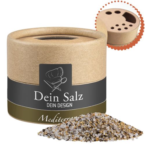 Mediterranean salt, ca. 50g, biodegradable eco cardboard can mini with label