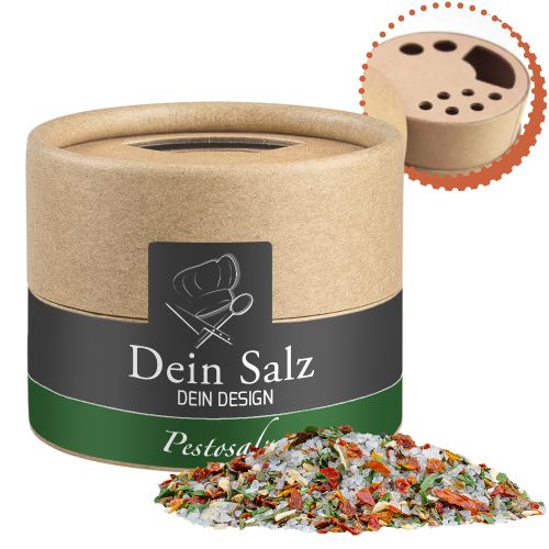 Pesto salt, ca. 40g, biodegradable eco cardboard can mini with label