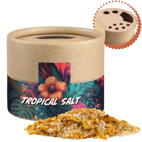 Tropical salt, ca. 50g, biodegradable eco cardboard can mini with label