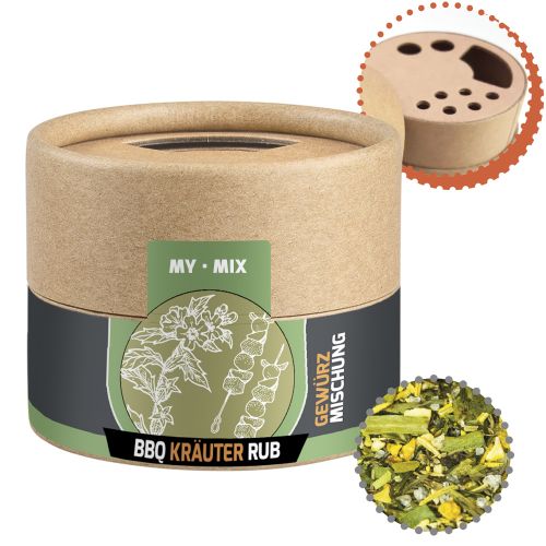 BBQ herbal rub, ca. 28g, biodegradable eco cardboard can mini with label