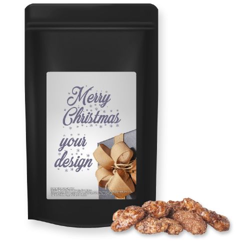 Burnt almonds, ca. 80g, midi stand up pouch black with label