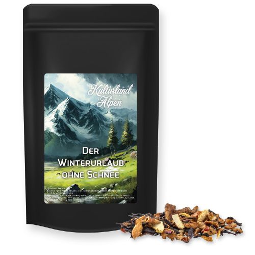 Grandmas baked apple tea, ca. 55g, midi stand up pouch black with label