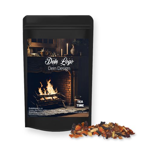 Fireplace tea, ca. 20g, mini stand up pouch black with label