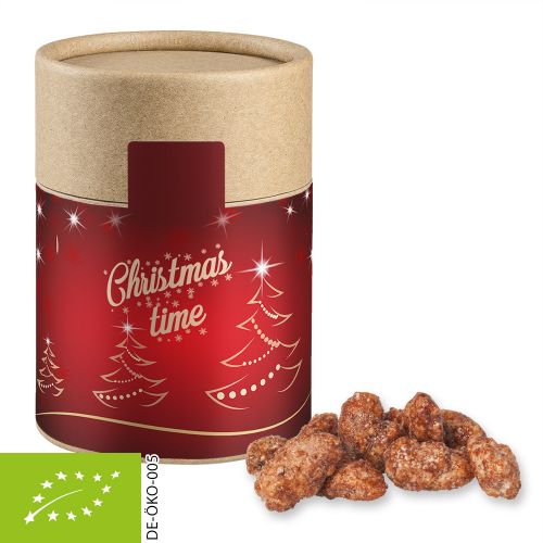 Organic burnt almonds, ca. 80g, biodegradable eco cardboard can midi with label